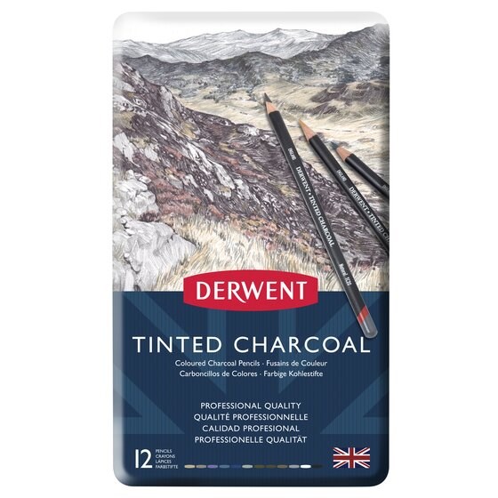 Derwent Tinted Charcoal - 12 stk. - Fast Lavpris