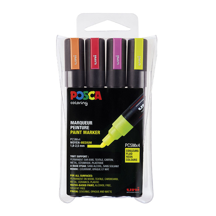 Se Uni Posca Tusser Sæt - Neon - Medium 1,8-2,5 Mm - 4 Farver hos HC Farver