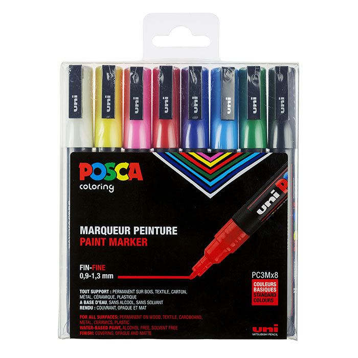 Billede af Uni Posca 8 stk. / PC3MX8 / Std. farver ... hos HC Farver