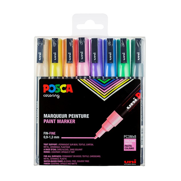 Uni Posca 8 stk. / PC3MX8 / pastel farver / Fine
