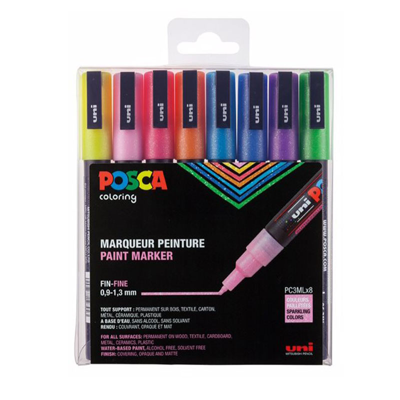 Billede af Uni Posca Glitter / PC-3MLx8 / 0,9-1,3 m... hos HC Farver