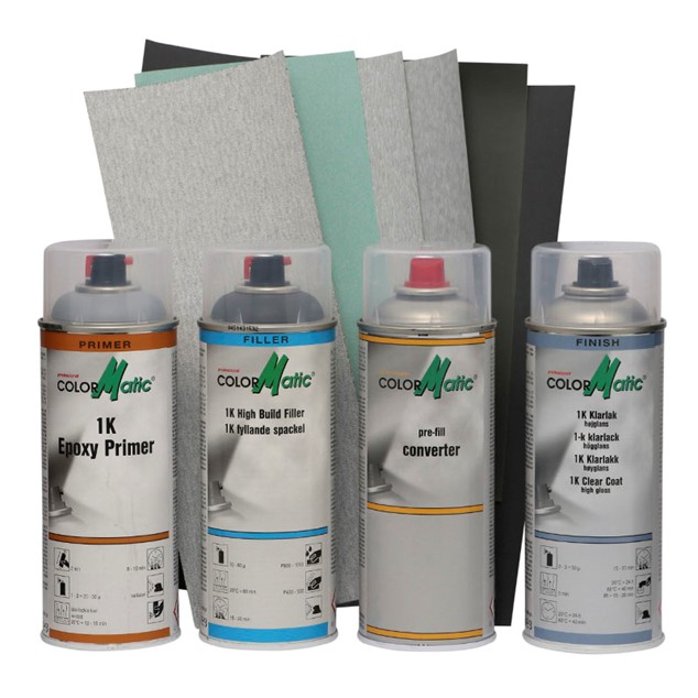 Proff Custom spray sæt - 4 x 400 ml. + sandpapir