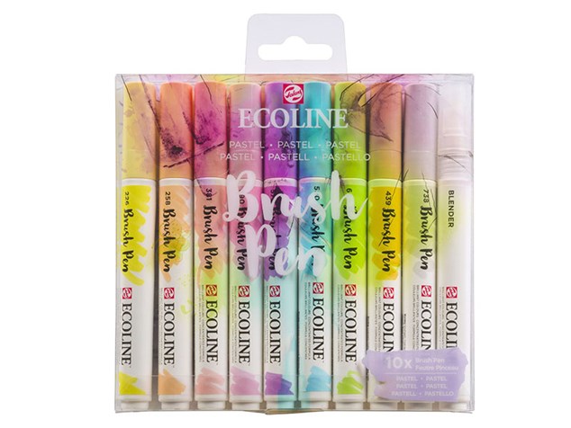 Ecoline Brush Pen - Gavesæt med 10 pastel farver - Fast Lavpris 
