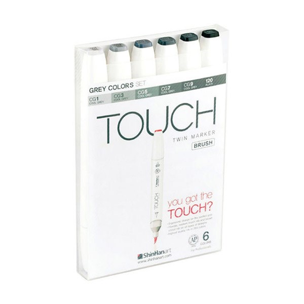 Touch Twin Marker Brush - sæt m/6 populære grå farver