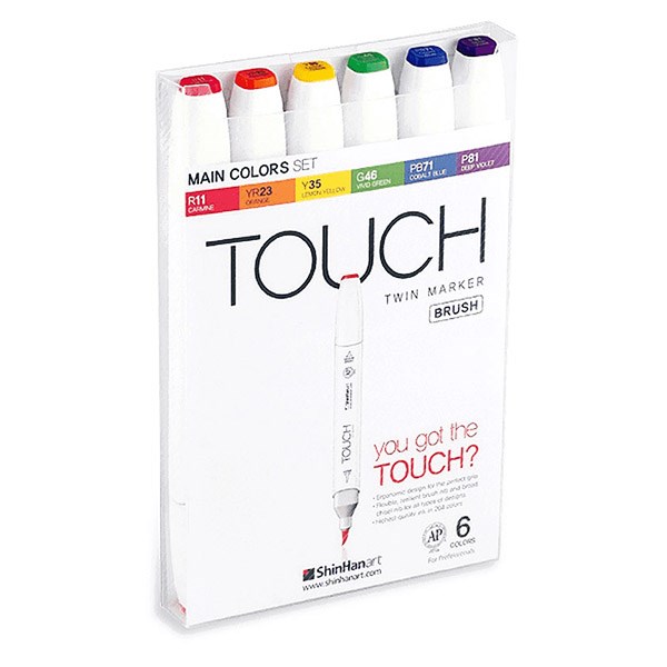 Touch Twin Marker Brush - sæt m/6 populære klare farver