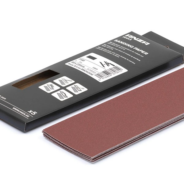 Anza sandpapir i ark - P120 - pk. m/ 5 stk. - str.80x230mm. 